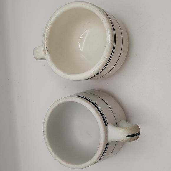 Vintage Heavy China Restaurant Ware Mugs Green Stripe 2 Count - Picture 5 of 10